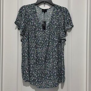 Jones New York Floral Print Top - Blue,  Green and White - NWT 1x